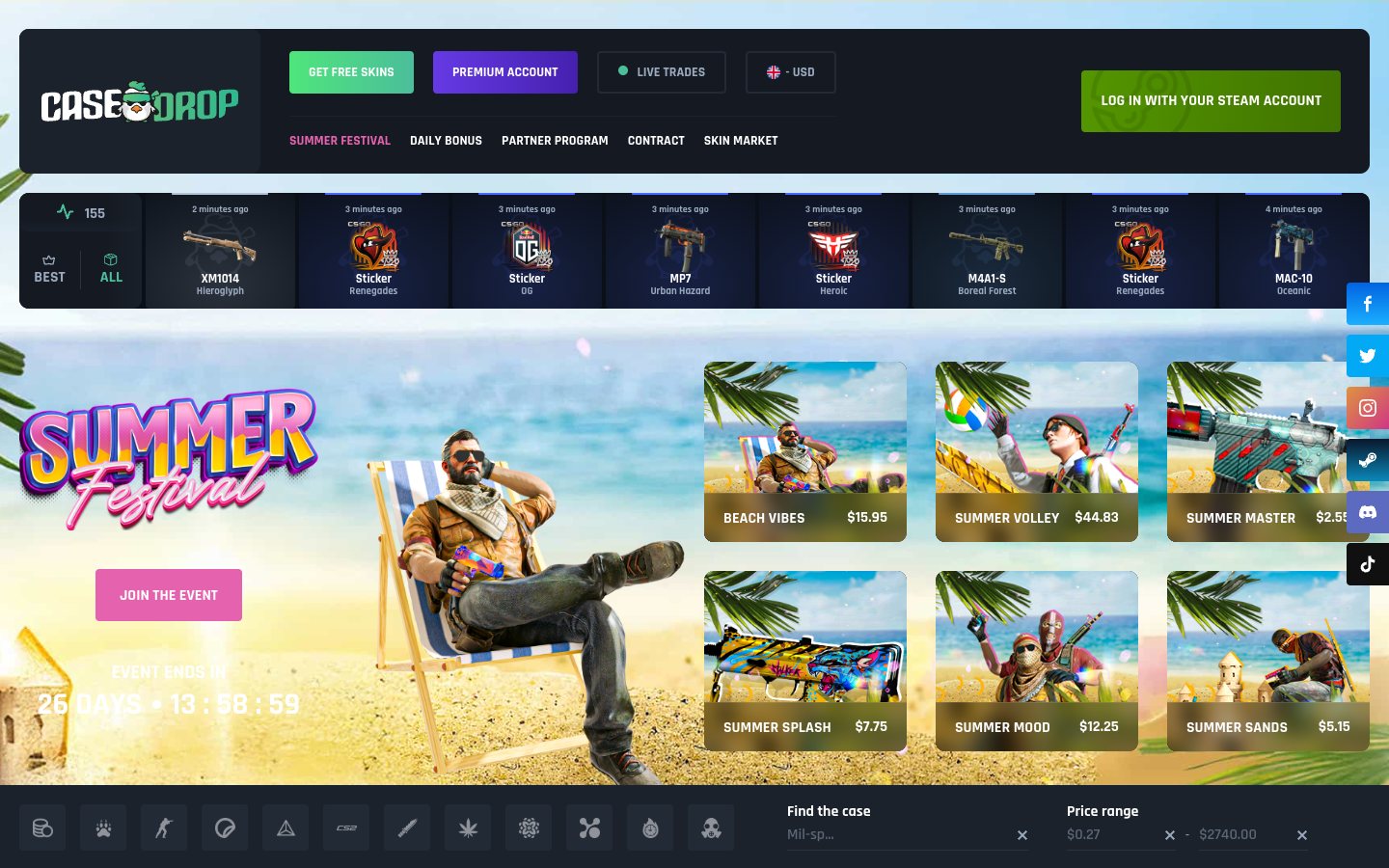 CaseDrop front page, captured 4 Aug 2026