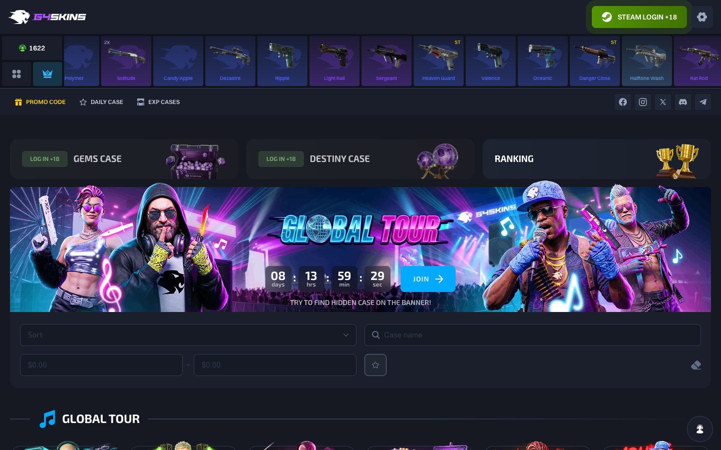 G4Skins front page, captured 4 Aug 2026
