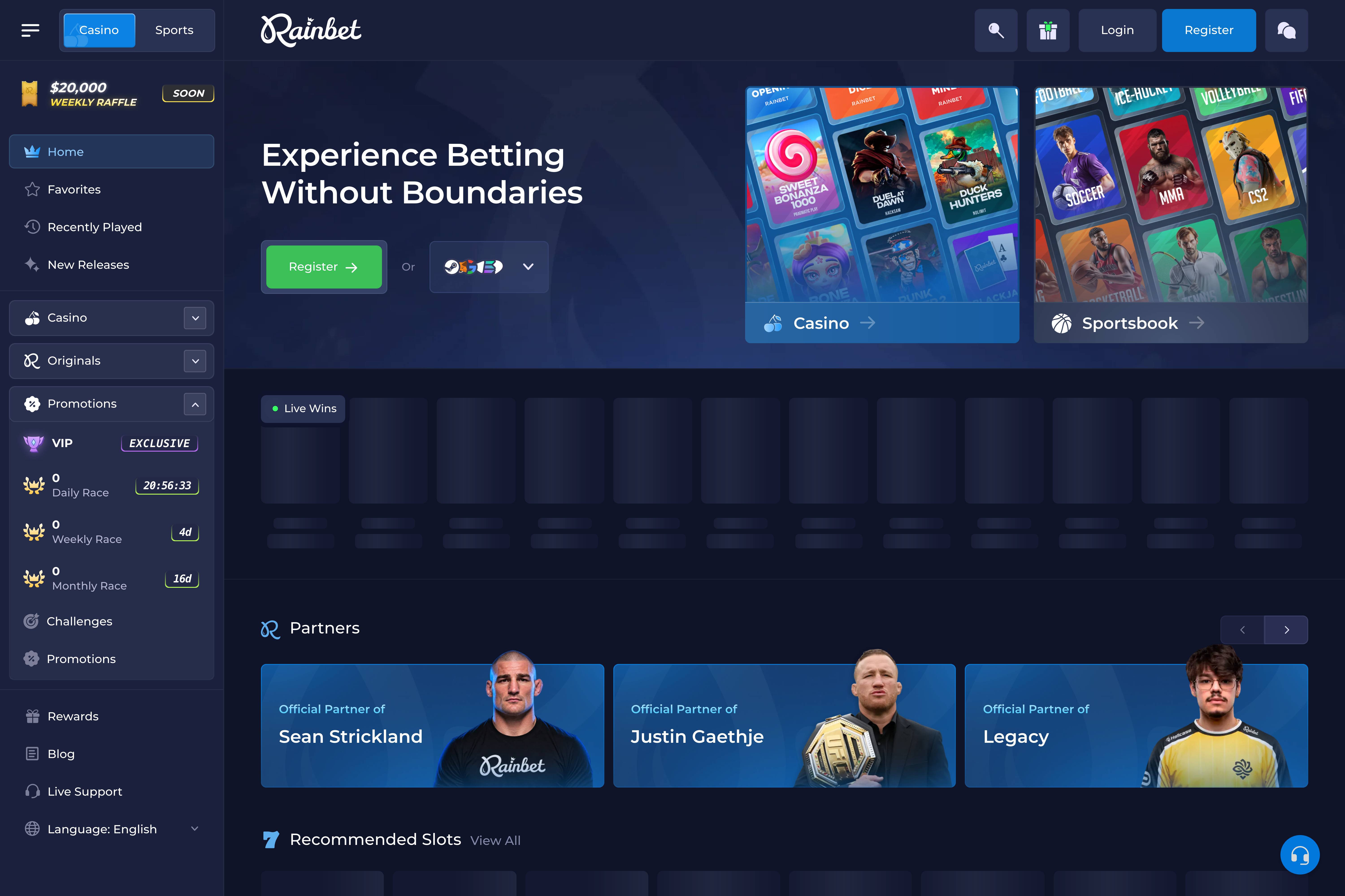A página inicial da Rainbet como aparecia em 4 Aug 2026