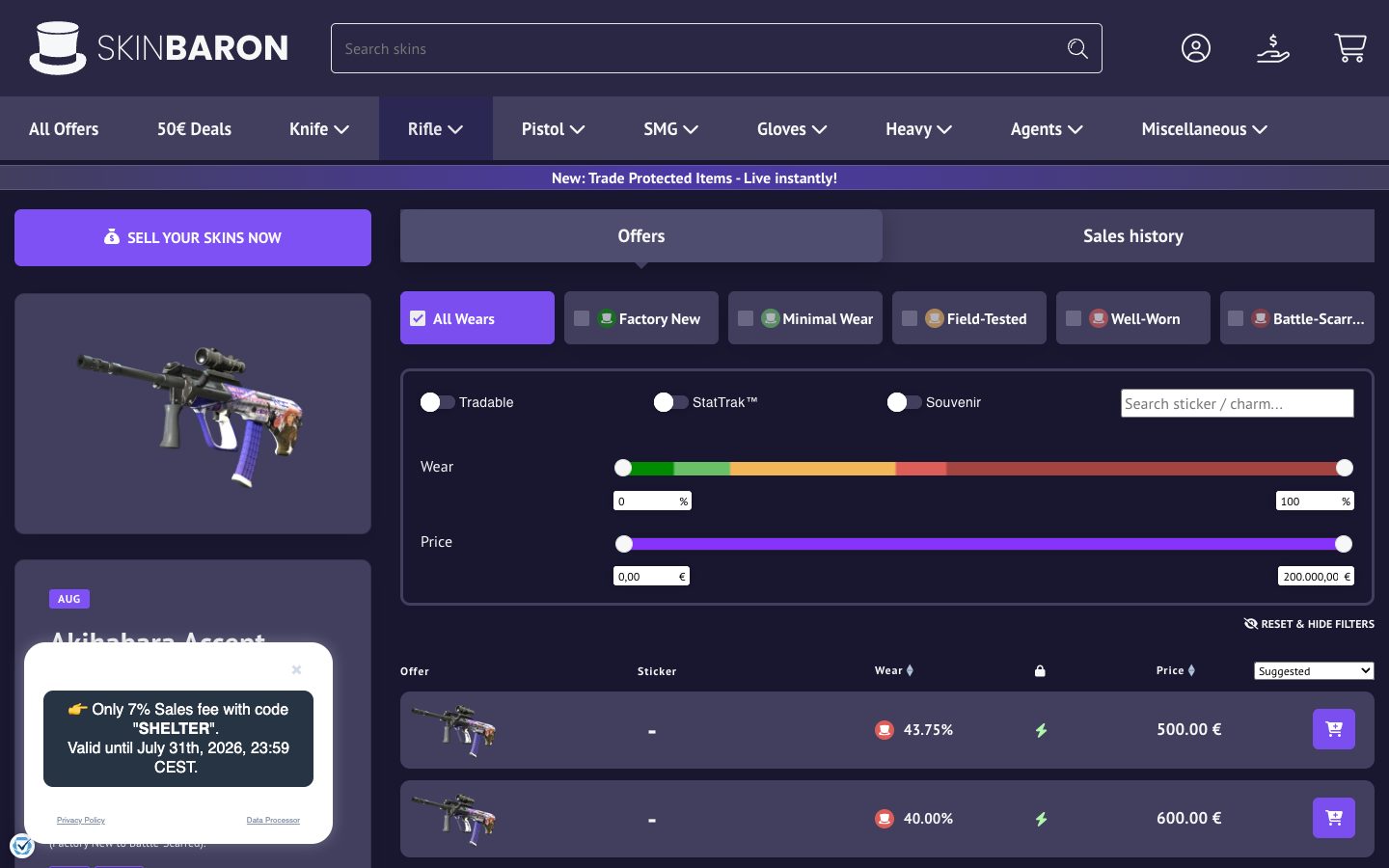 The SkinBaron home page as it appeared on 4 Aug 2026