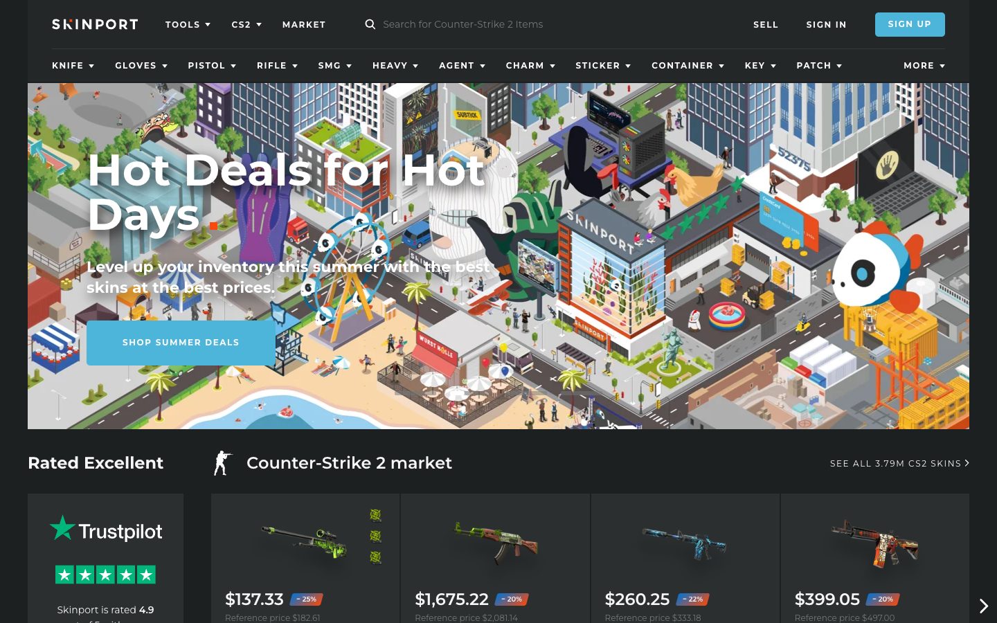 The Skinport home page as it appeared on 2 Sep 2026