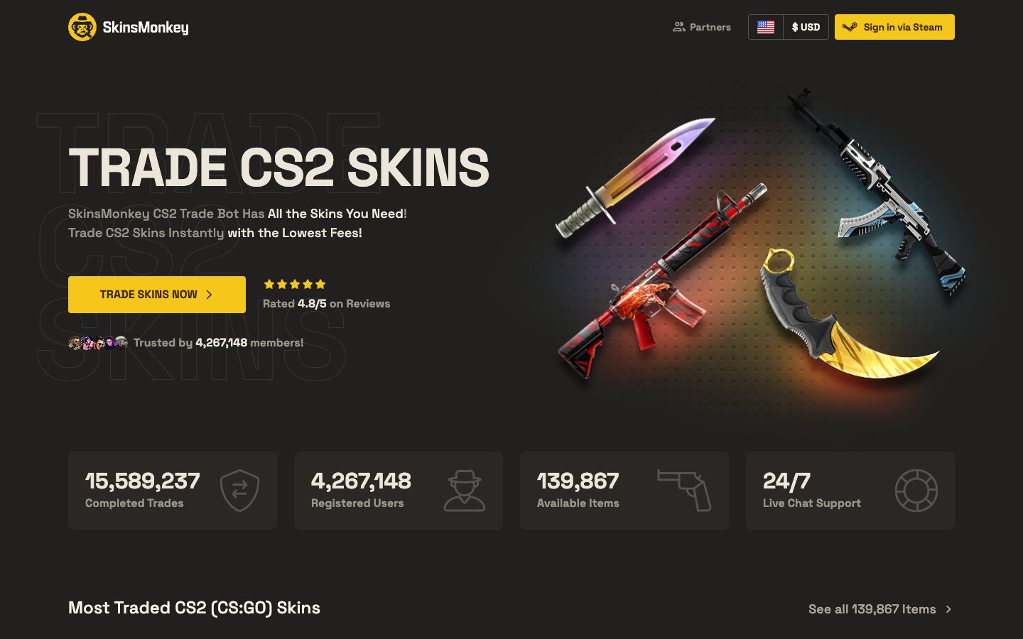 The SkinsMonkey home page as it appeared on 4 Aug 2026