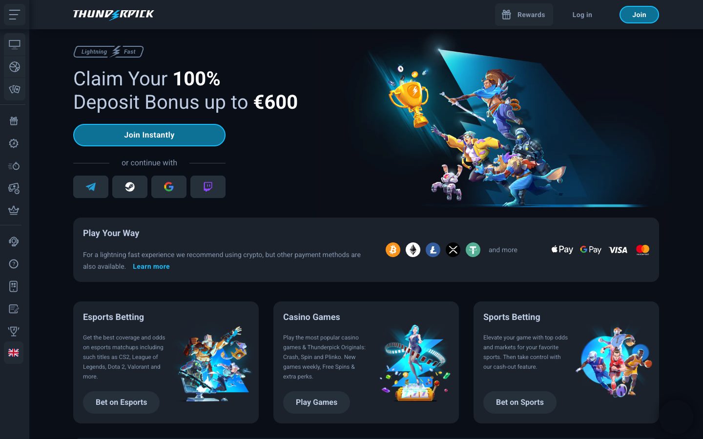 A página inicial da Thunderpick como aparecia em 4 Aug 2026